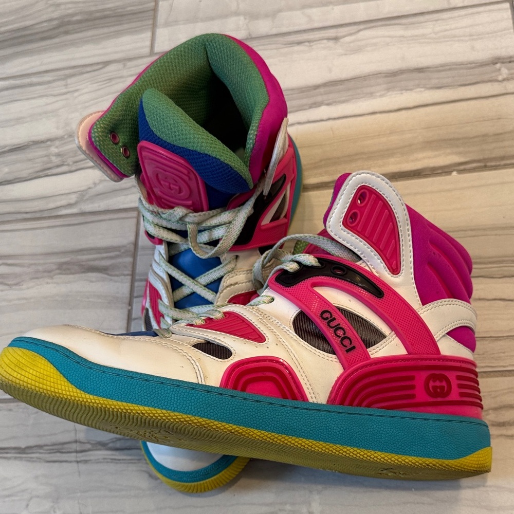 Gucci Pink and Blue High-Top Sneakers size 38